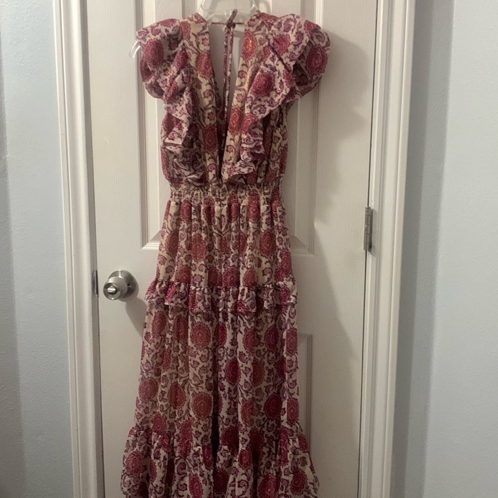 Pink & Purple Beige Paisley Print Dress